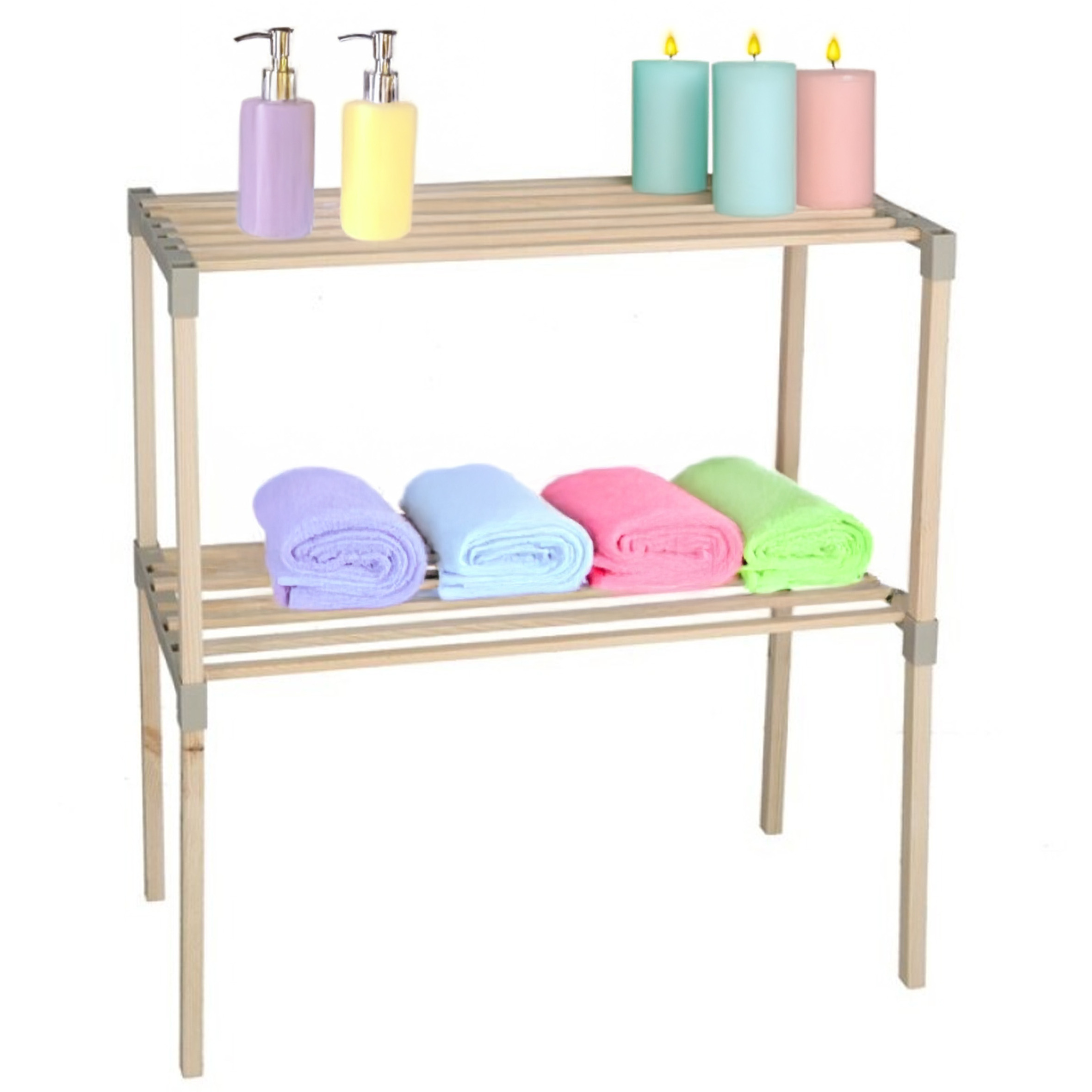 Gerimport Badkamer/keuken opbergkastje - hout - 2 planken - 30 x x 68 cm -