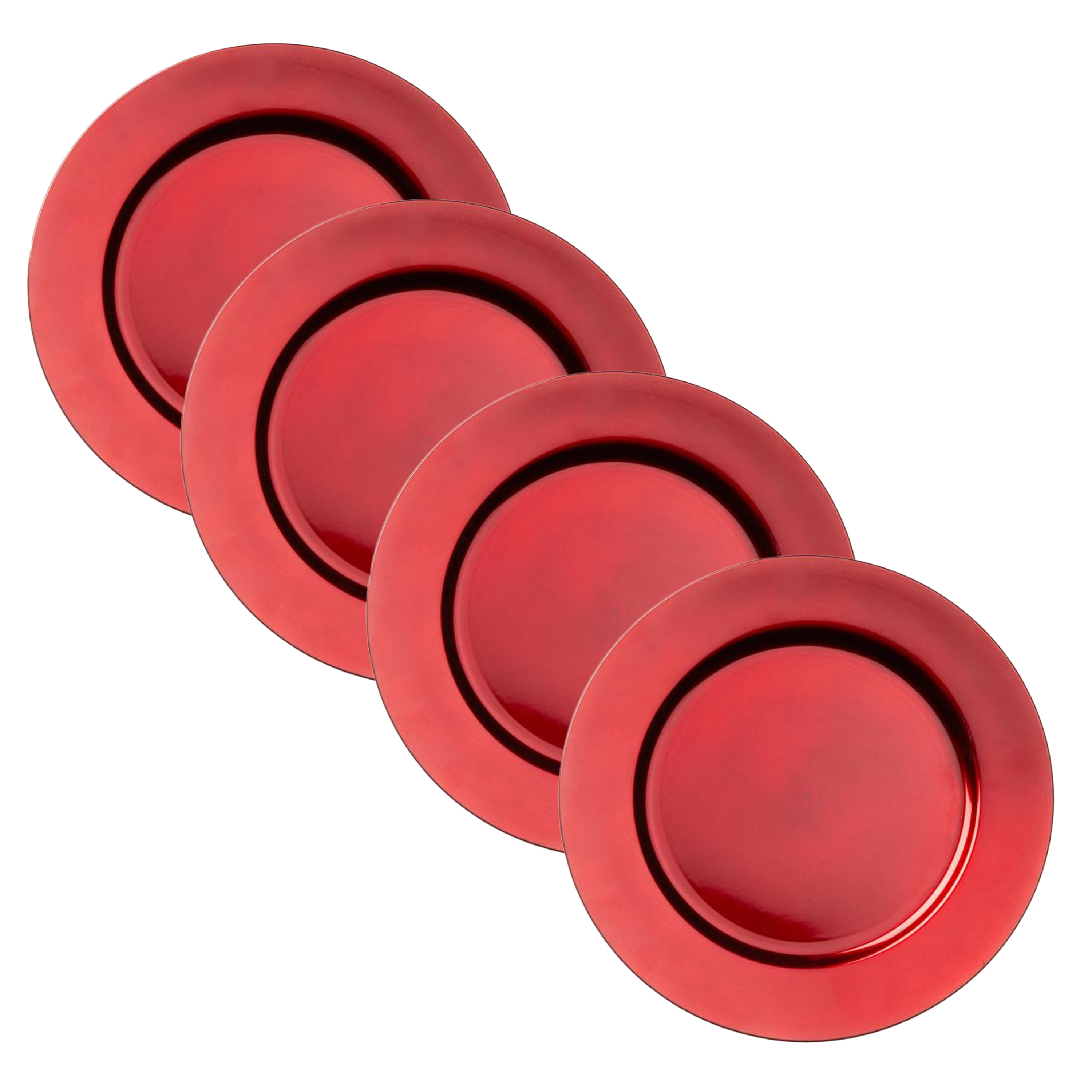 Cepewa Kaarsen bord - 4x - diner onderborden - rood - Dia 33 cm - Kaarsenbord - Kunststof -