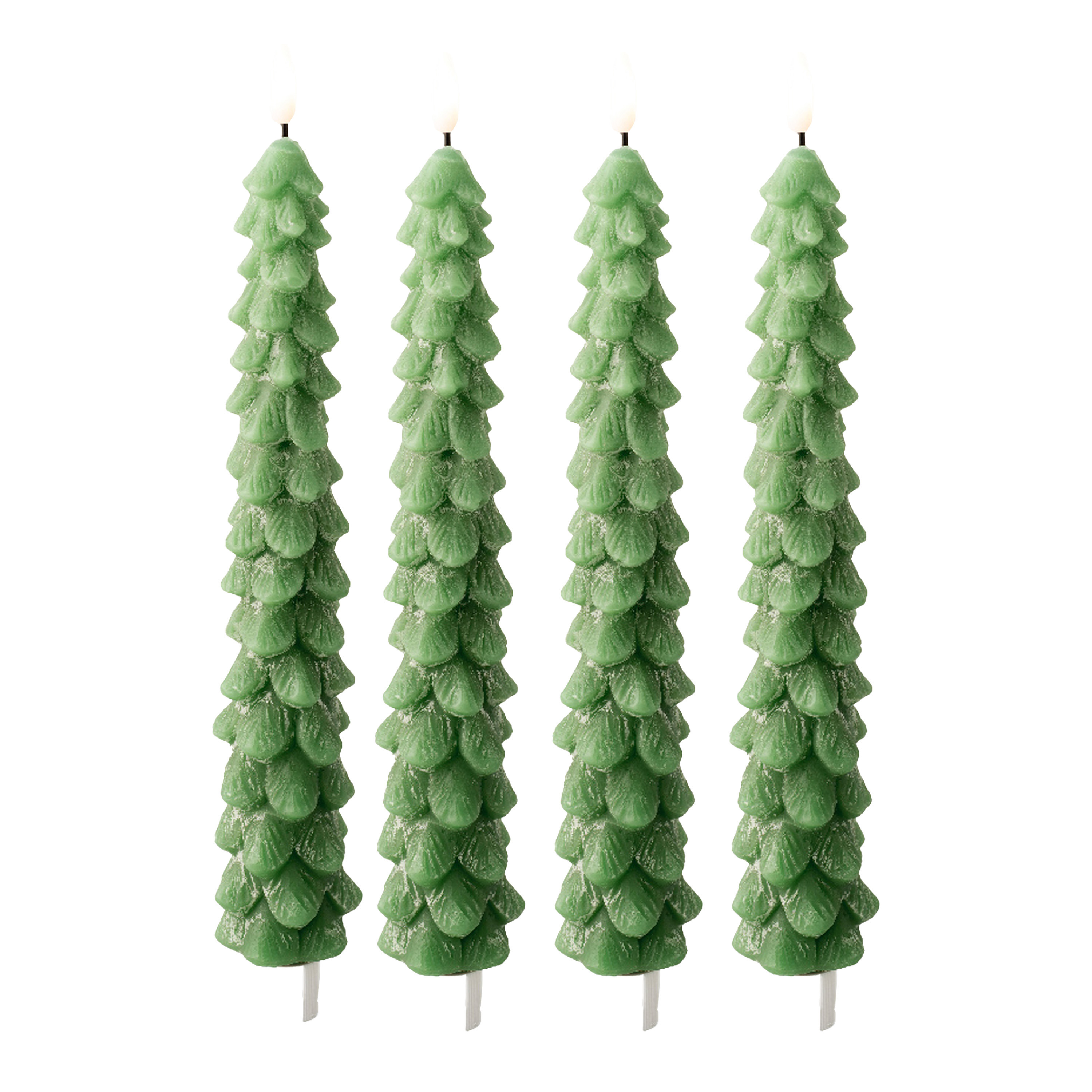 Lumineo LED kerstboom dinerkaars - 4x - groen - 29 cm - batterijen - timer - kerstdiner kaars - kerstkaars -