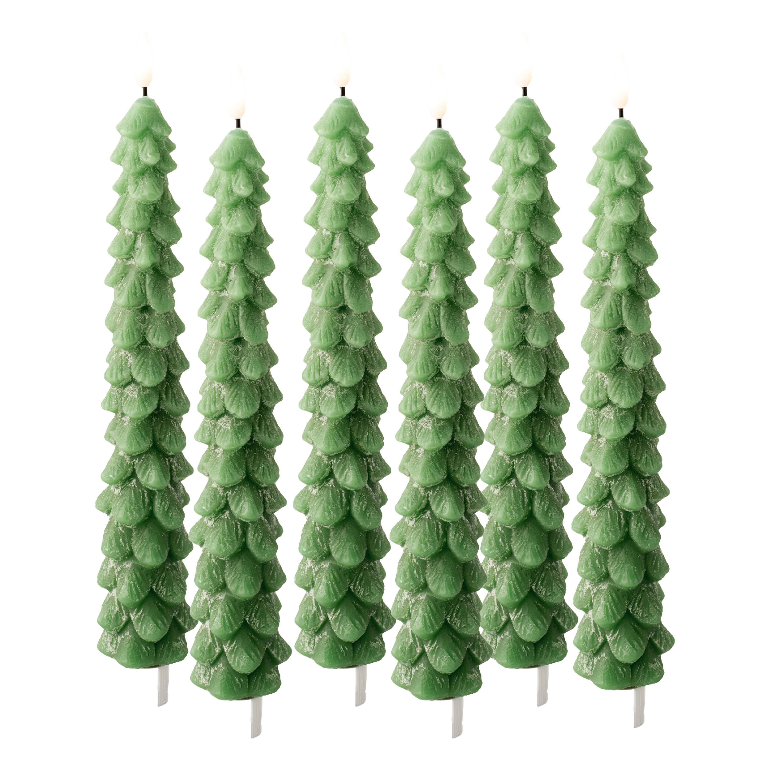Lumineo LED kerstboom dinerkaars - 6x - groen - 29 cm - batterijen - timer - kerstdiner kaars - kerstkaars -