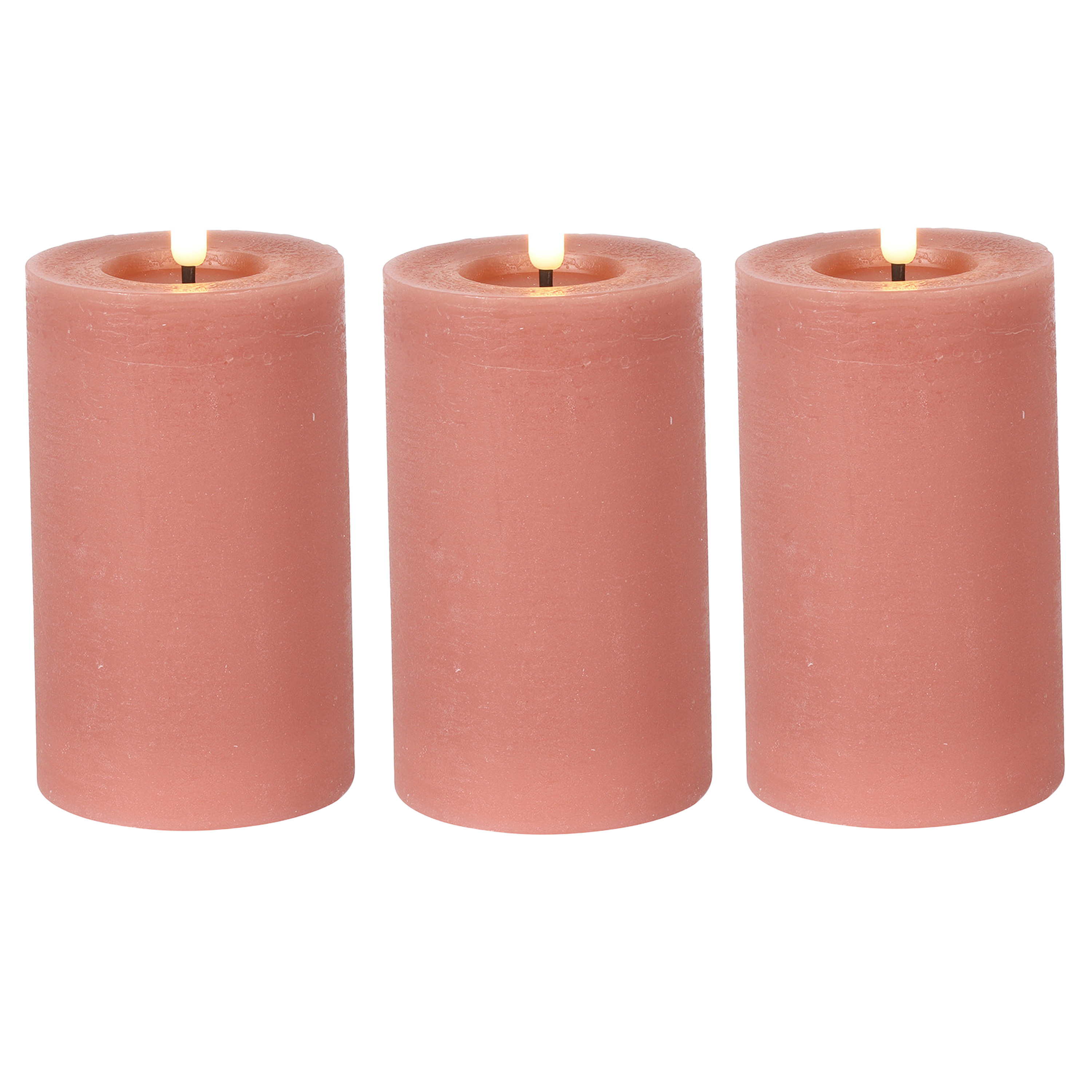 Countryfield LED kaars/stompkaars - 3x - roze - D7,5 x H12,5 cm - timer -