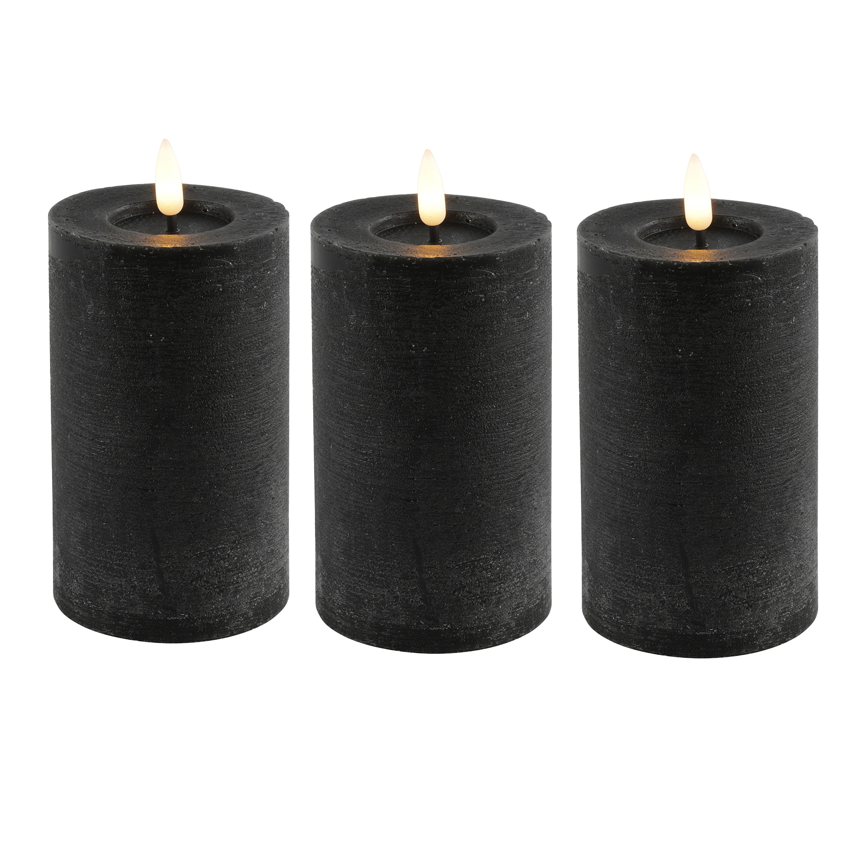 Countryfield LED kaars/stompkaars - 3x - zwart - D7,5 x H12,5 cm - timer -