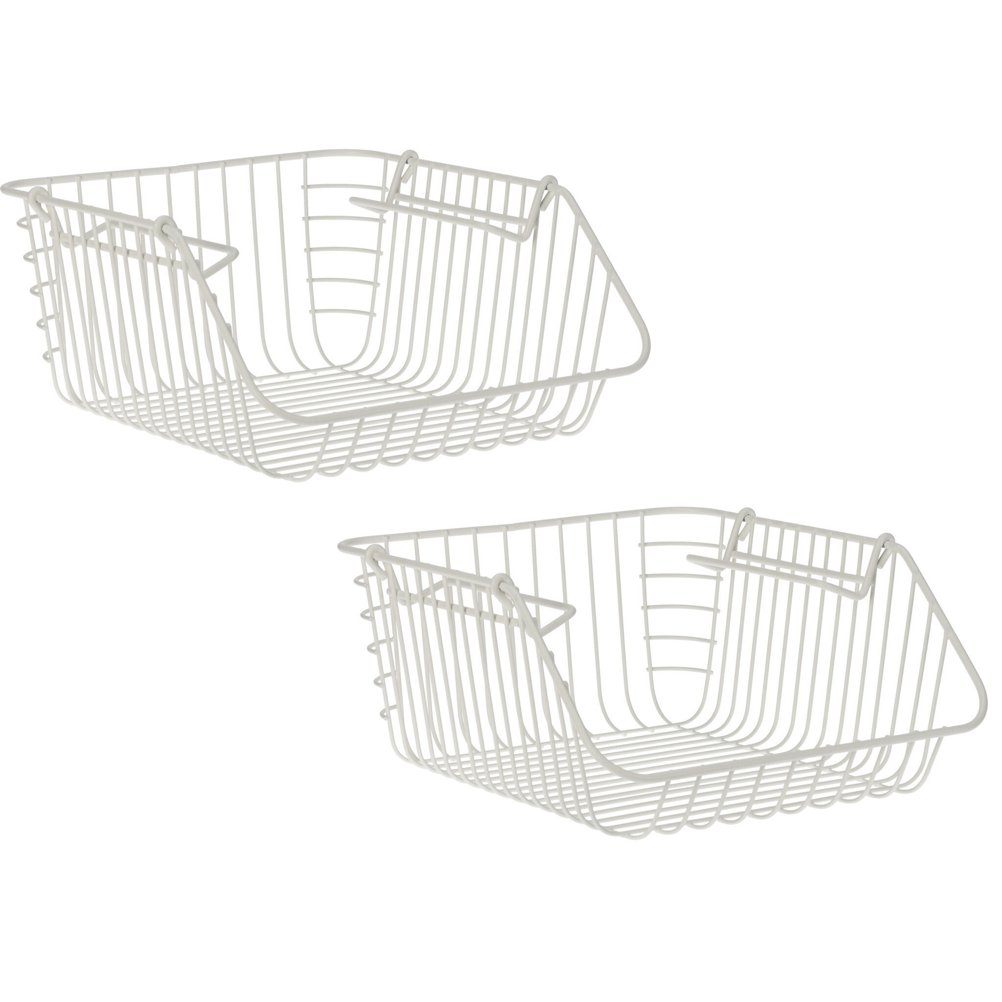 Excellent Houseware Set van 2x stuks witte opberg/opruim mandjes stapelbaar 29 x 27 x 14 cm -