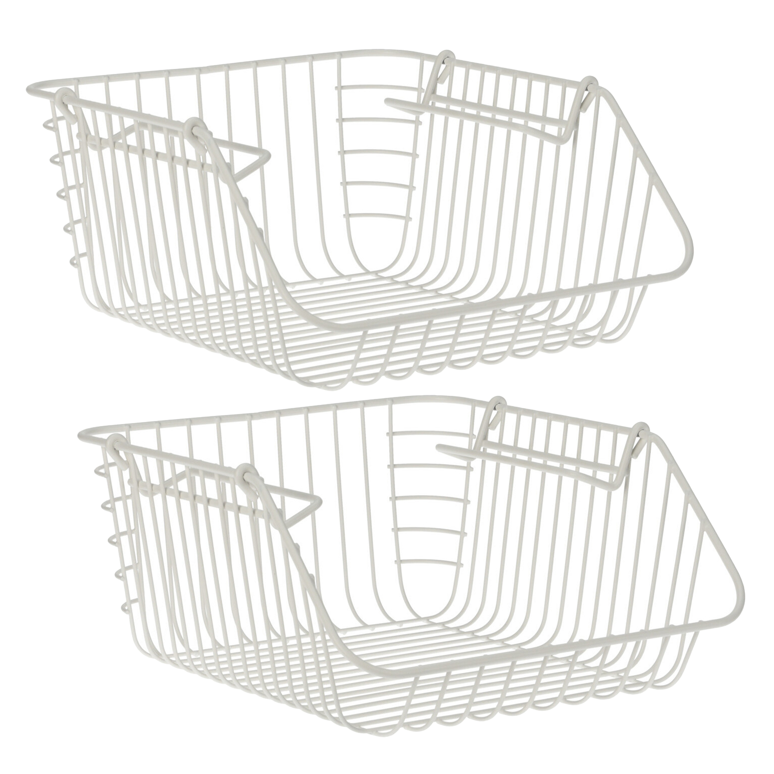 Excellent Houseware opberg mandjes - 2x - stapelbaar - wit - 29 x 27 x 14 cm -