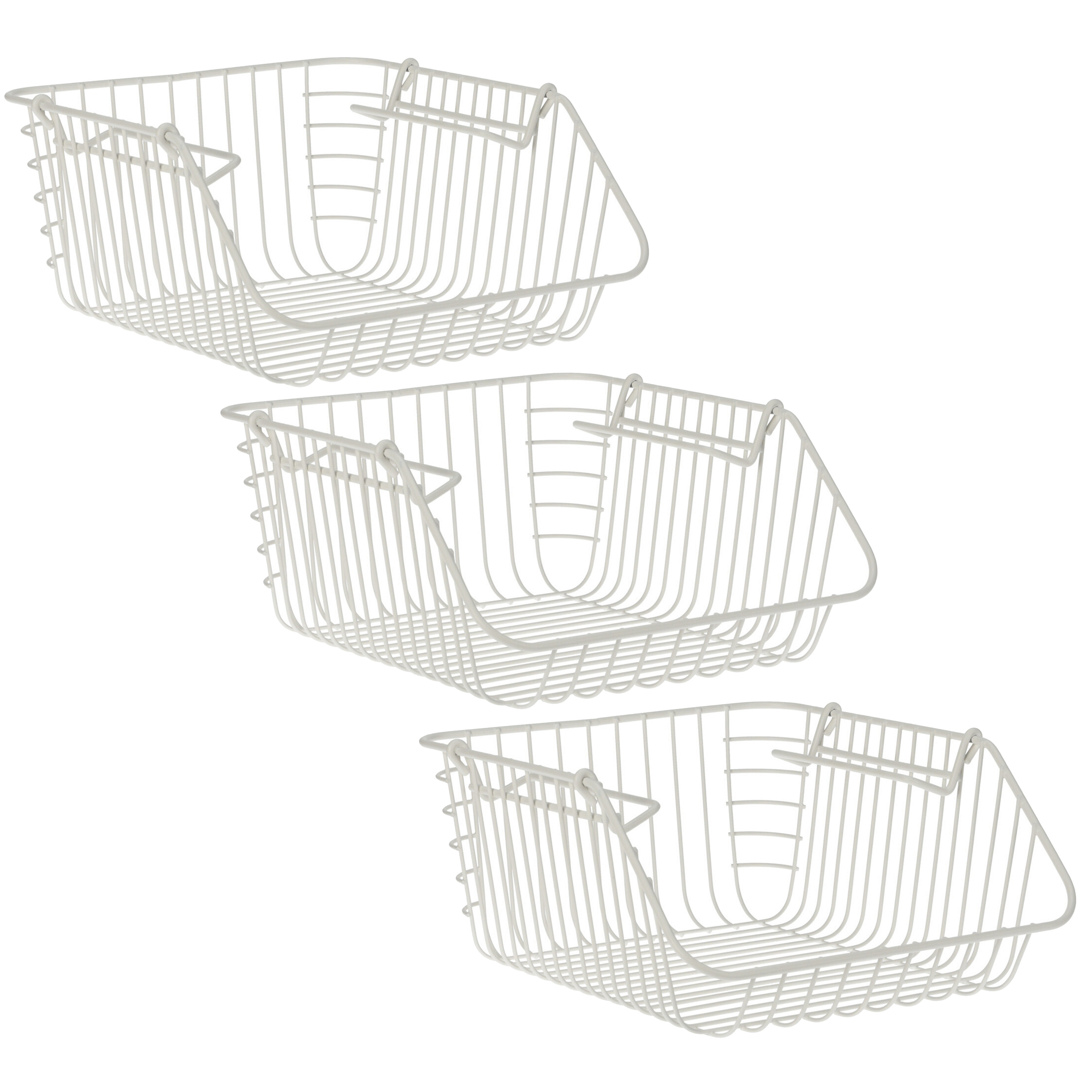 Excellent Houseware opberg mandjes - 3x - stapelbaar - wit - 29 x 27 x 14 cm -