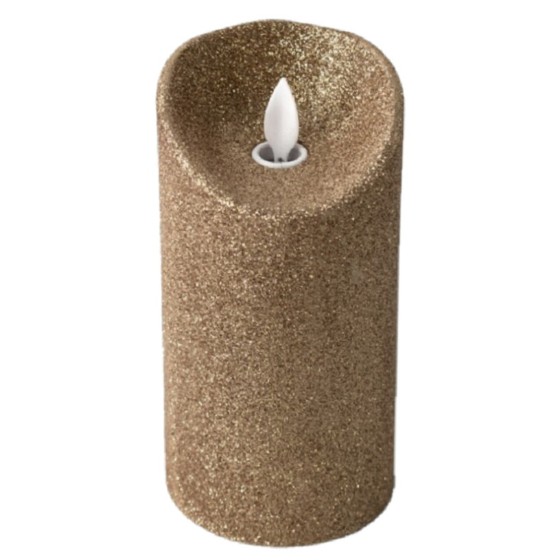Gerimport LED kaars/stompkaars - goud - H15 cm - glitters - kerst kaarsen -