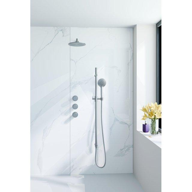 Fortifura Nebbio Regendoucheset - inbouwkraan - inbouwdeel - glijstang - doucheslang glad - ronde handdouche - 35cm wandarm - ronde hoofddouche - geborsteld RVS PVD (RVS) SW1183066 SW1111529 SW728177 