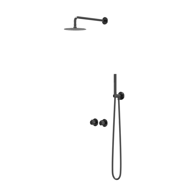 Ivy Pact Regendoucheset - inbouw - symmetry - 2-weg stop-omstel - 40cm wandarm - 30cm medium hoofddouche - houder met uitlaat - 150cm doucheslang - staafmodel handdouche - Zwart chroom PVD CSP3ZCAFAA