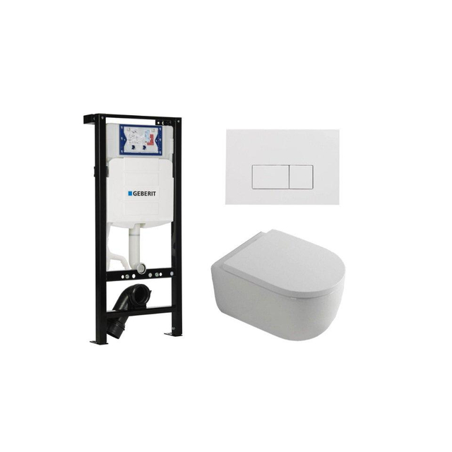 Geberit QeramiQ Dely Swirl Toiletset - 36.3x51.7cm -  UP320 plieger inbouwreservoir - 35mm zitting - glans witte bedieningsplaat - rechthoekige knoppen - wit glans SW1381697/SW706187/SW1000767/SW102625