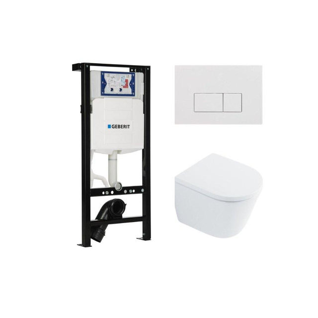 Geberit QeramiQ Dely Toiletset - 36.3x51.7cm - diepspoel - rimless -  UP320 plieger inbouwreservoir - softclose toilet zitting 35 mm - glans witte bedieningsplaat - rechthoekige knoppen - wit glans SW1