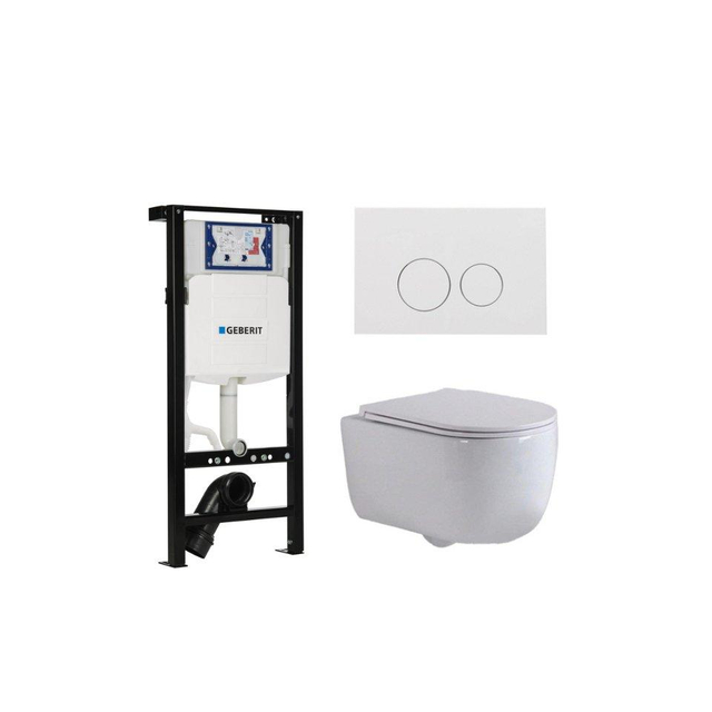 Geberit QeramiQ Dely Swirl Toiletset - 36.3x51.7cm -  UP320 plieger inbouwreservoir - slim zitting - glans witte bedieningsplaat - ronde knoppen - wit glans SW1381697/SW706186/SW1000766/SW1026256