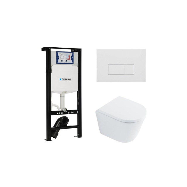 Geberit QeramiQ Dely Toiletset - 36.3x51.7cm - diepspoel - rimless -  UP320 plieger inbouwreservoir - softclose toilet zitting 35 mm - mat witte bedieningsplaat - rechthoekige knoppen - wit glans SW102