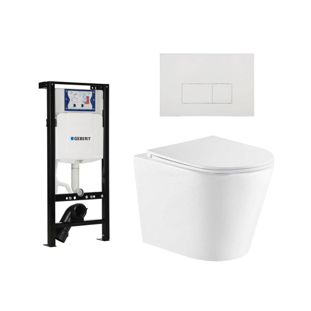Geberit QeramiQ Dely Toiletset - 36.3x51.7cm - diepspoel - rimless -  UP320 plieger inbouwreservoir - softclose toiletzitting - glans witte bedieningsplaat - rechtehoekige knoppen - wit glans SW1026255