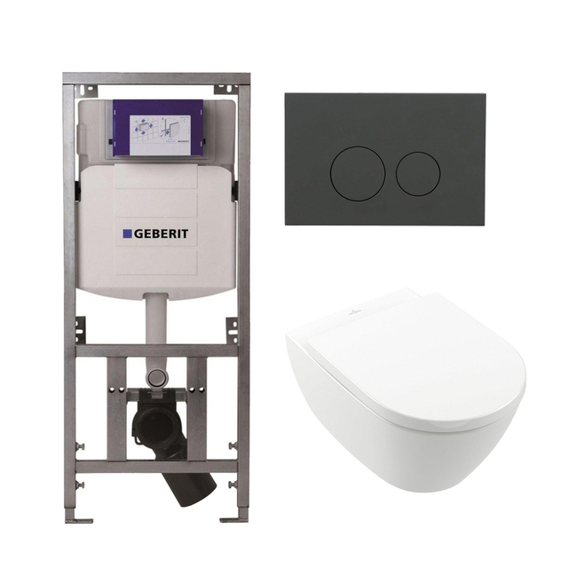 Villeroy & Boch Villeroy Boch Subway 2.0 DirectFlush Toiletset - softclose - geberit reservoir - qeramiq bedieningsplaat mat antraciet - ronde knoppen - wit 0701131/ga26028/SW729014/SW1182666/SW1102376