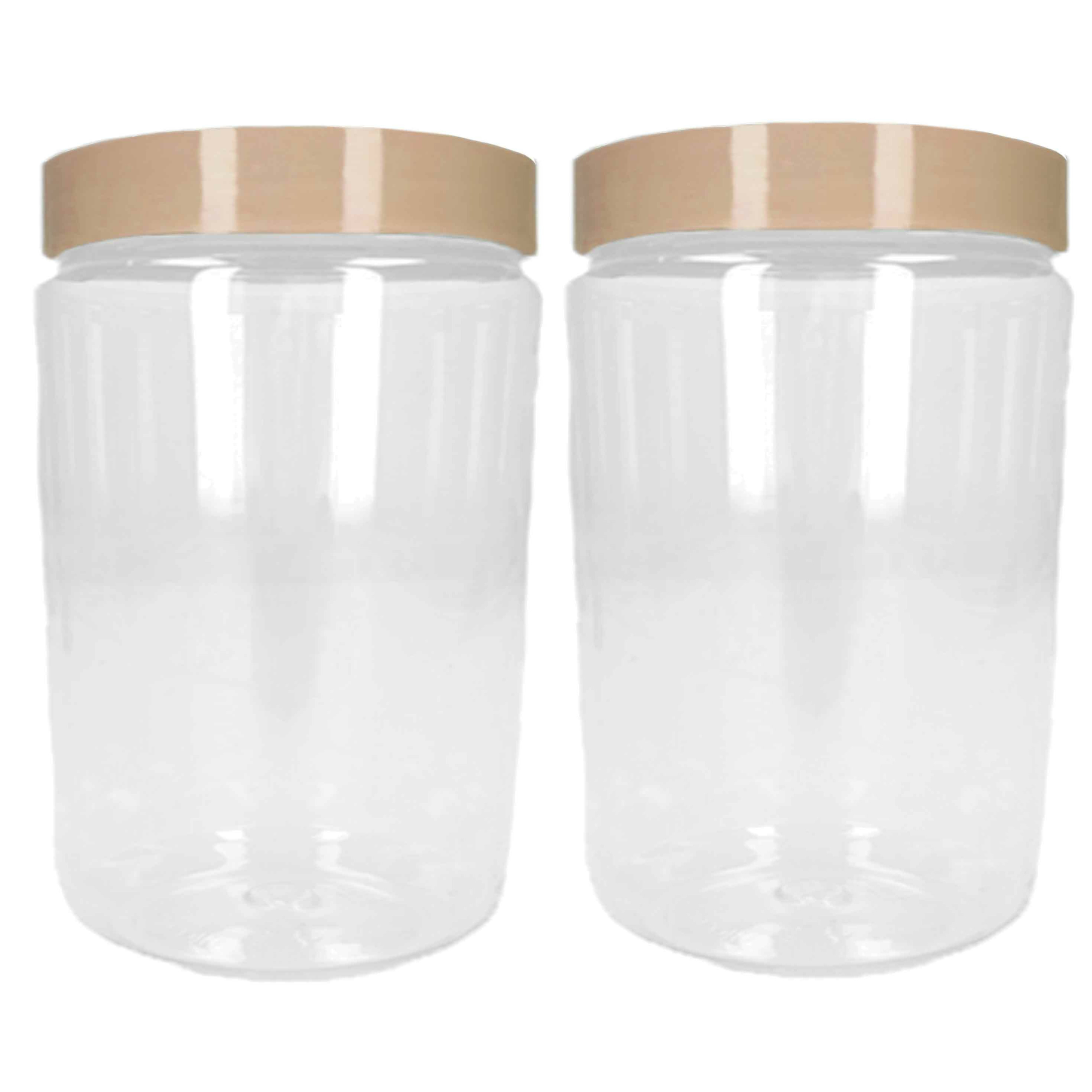 PlasticForte Voorraadpot - 2x - bewaarpot - 450 ml - kunststof - beige - 7 x 13 cm -