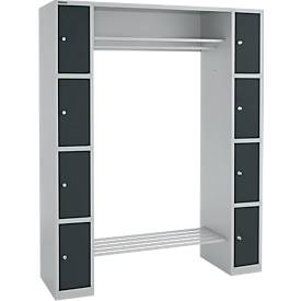 Schäfer Shop Select Lockerkast - B 1735 x D 500 x H 1950 mm - 2 x 4 vakken - met hoedenplank en kledingstang - schoenrek - blank alu en antraciet - ons merk Schäfer Shop
