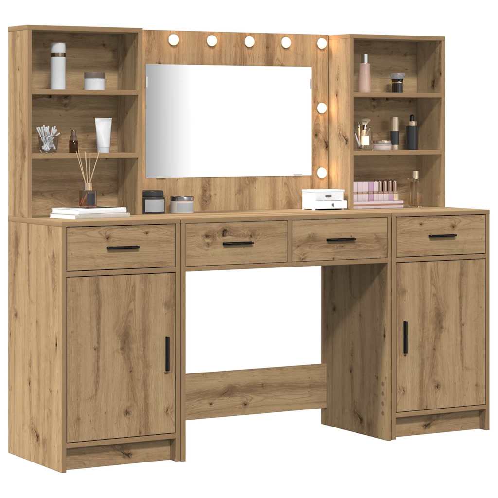 vidaXL Toilettafel Set met lade 3 pcs artisanaal eikenkleurig