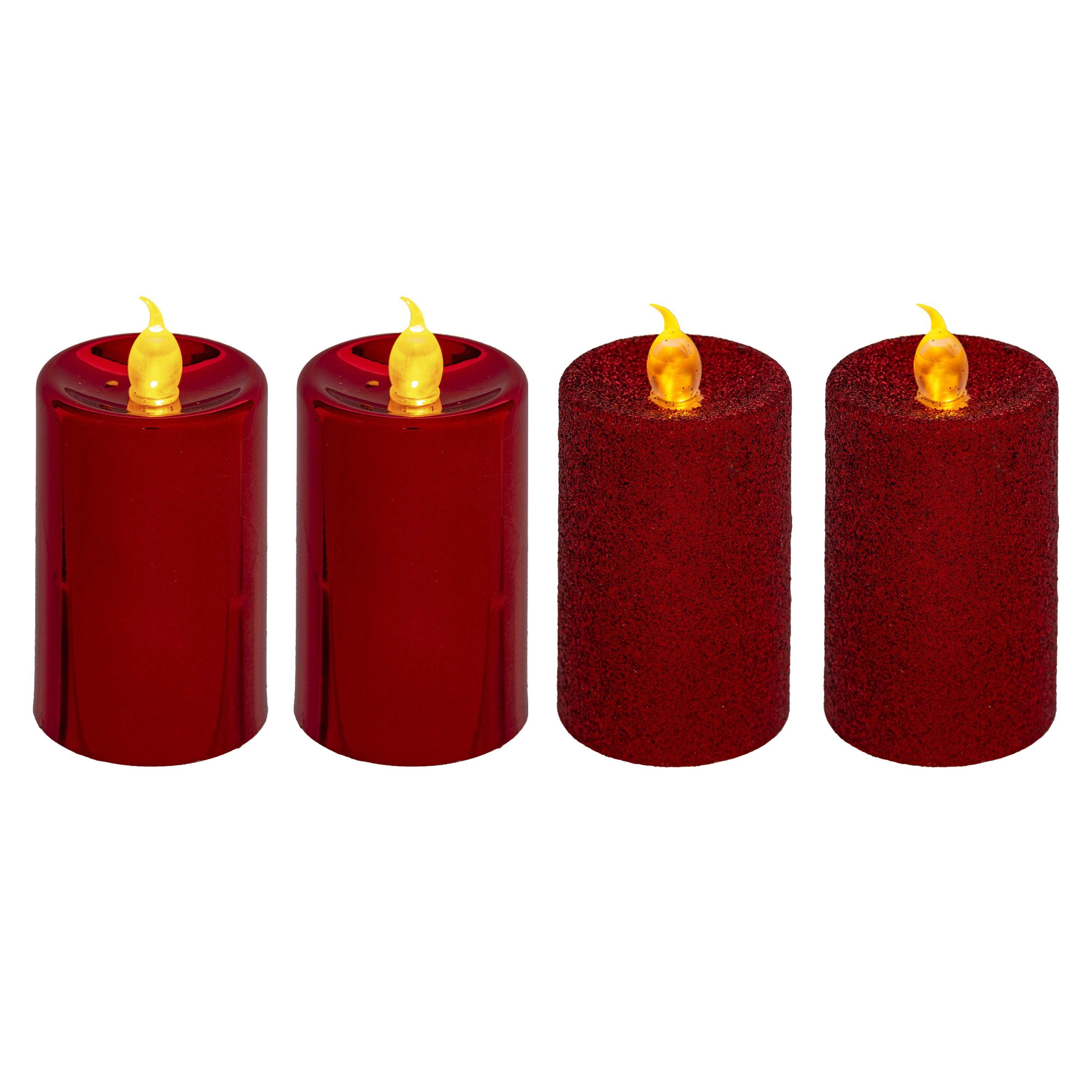 Feeric lights & Christmas Feeric lights and christmas Kaarsen - 4x stuks - rood - LED - H7,5 cm - glans en glitterafwerking -
