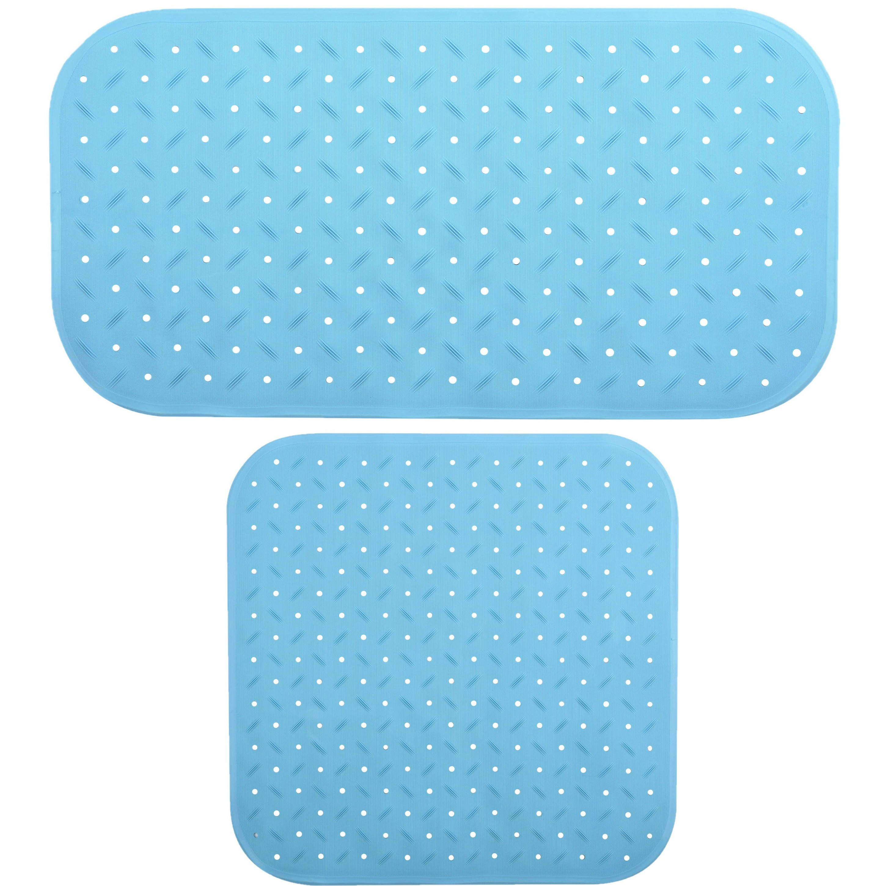 MSV Douche/bad anti-slip matten set badkamer - rubber - 2x stuks - lichtblauw - 2 formaten -