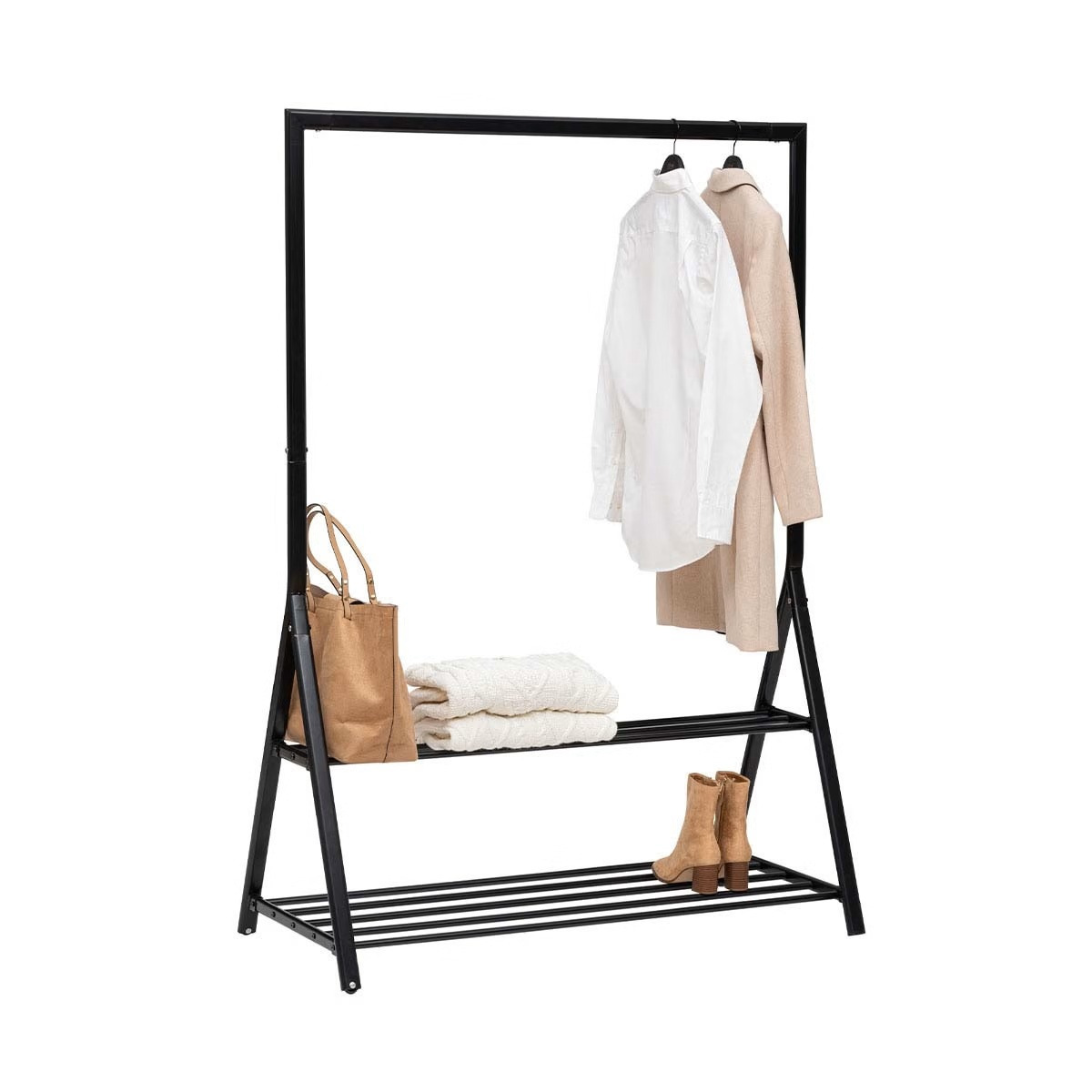 5five Kledingrek Athene met enkele hang stang - metaal - zwart - 121 x 56 x 167 cm - 2 planken -