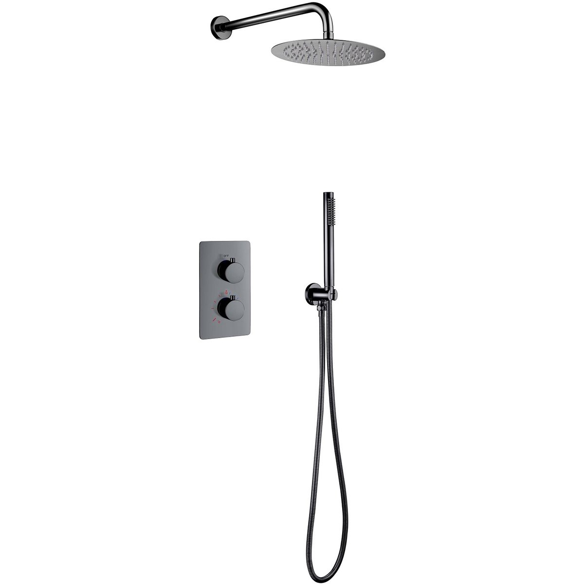 BES LED Inbouw Thermostatische Regendoucheset - Leoni - Regendouchekop 25 cm - Gunmetal Grijs - PVD Coating