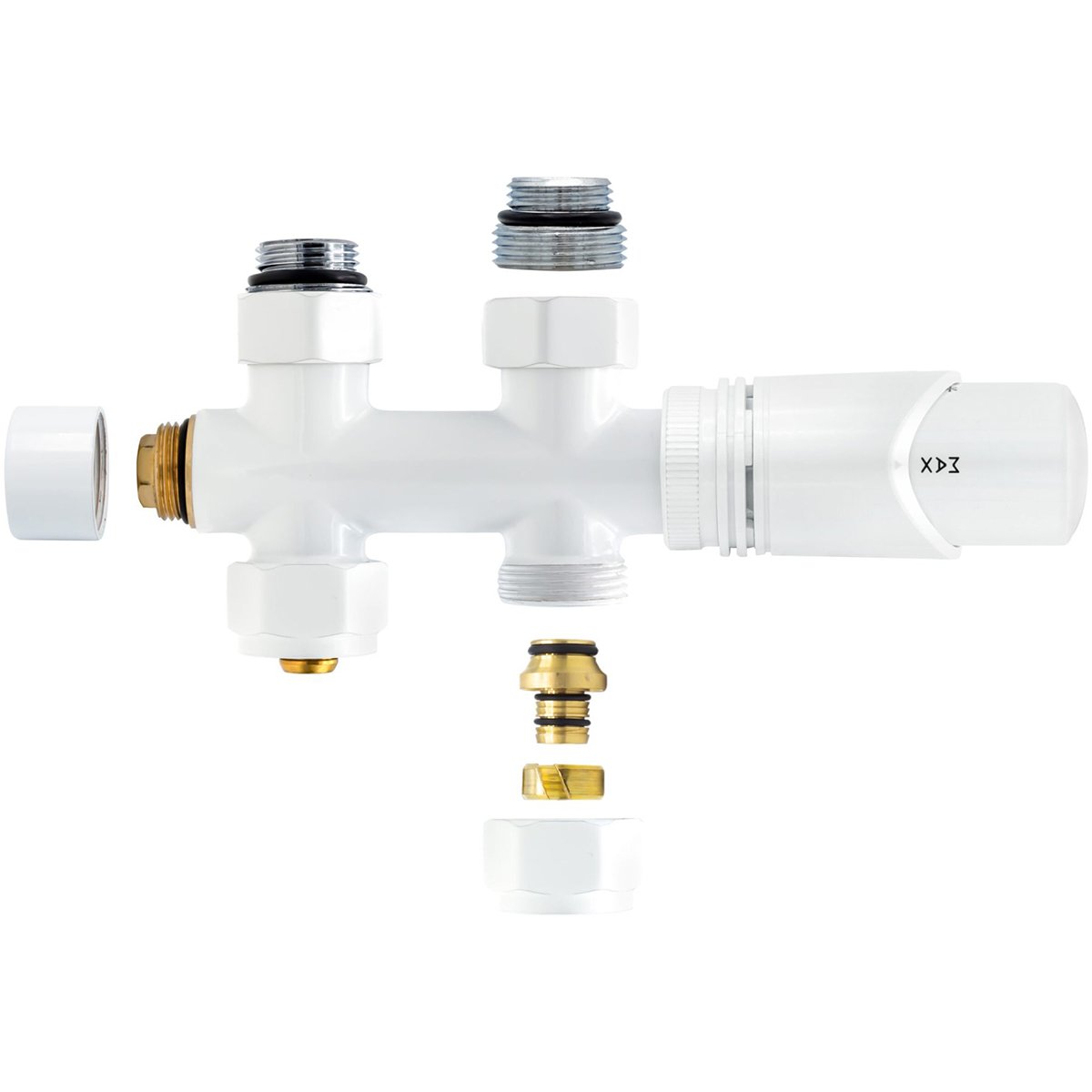 BES LED Thermostatische Radiator Aansluitset - Leoni - Middenaansluiting Recht Wit M30x16/2
