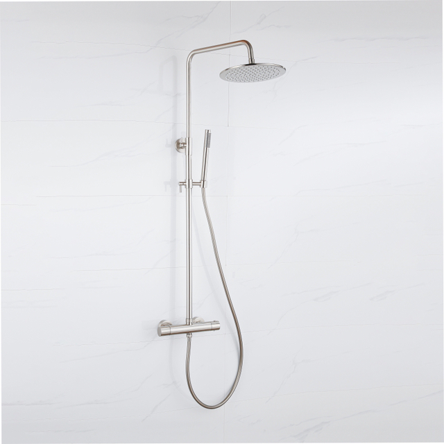 Fortifura Calvi Regendoucheset - thermostatisch - 30cm hoofddouche - gladde slang - staaf handdouche - Geborsteld RVS PVD SW1159499 SW1139121 SW728177