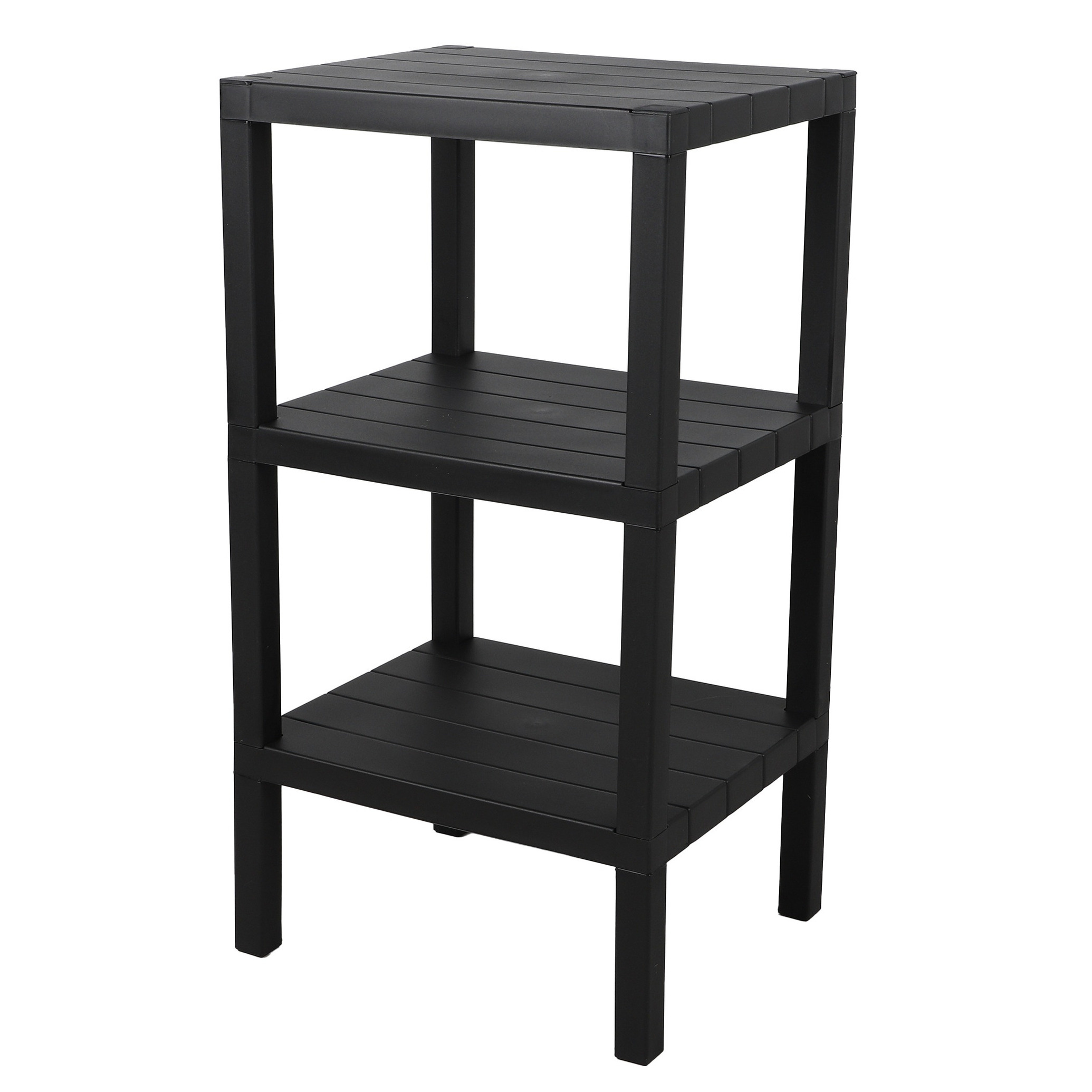 Urban Living Opbergrek 3-laags - zwart - kunststof - x 33 x 72 cm - schuur/zolder rekje -