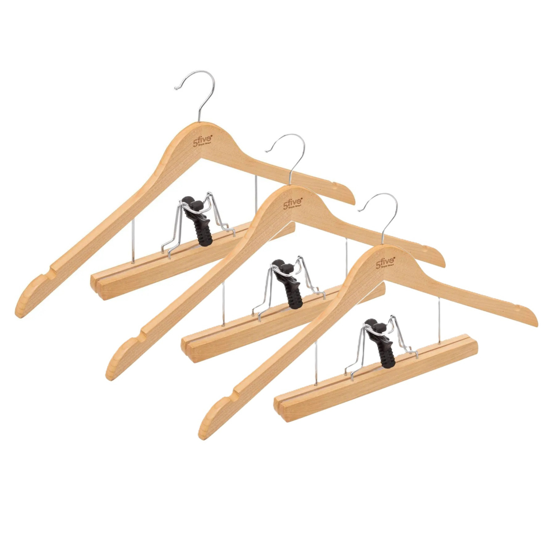 5five Kostuum of pak kledinghangers - 4x stuks - hout - cm - naturel - met pantalon beugel -