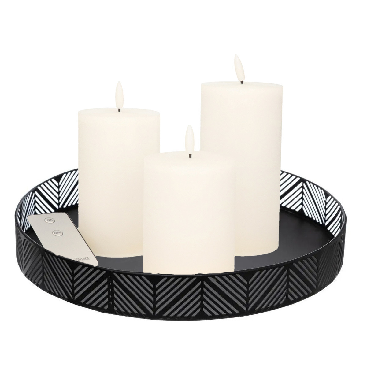 Anna's Collection Anna Collection LED kaarsen - 3x stuks - wit - met rond dienblad - kaarsenbord - D29 cm -
