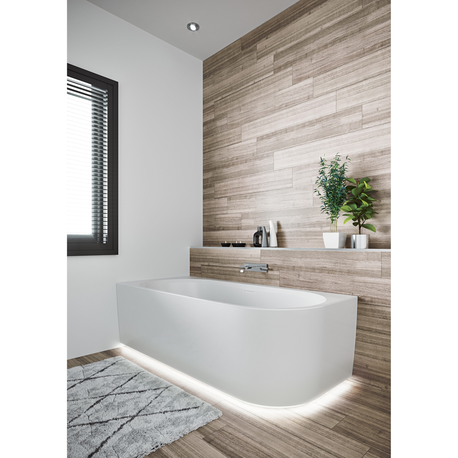 Riho Ligbad Halfvrijstaand  Desire Corner Rechts 184x84x60 Acryl Glans Wit met LED Verlichting Incl. Sifon & Pootset