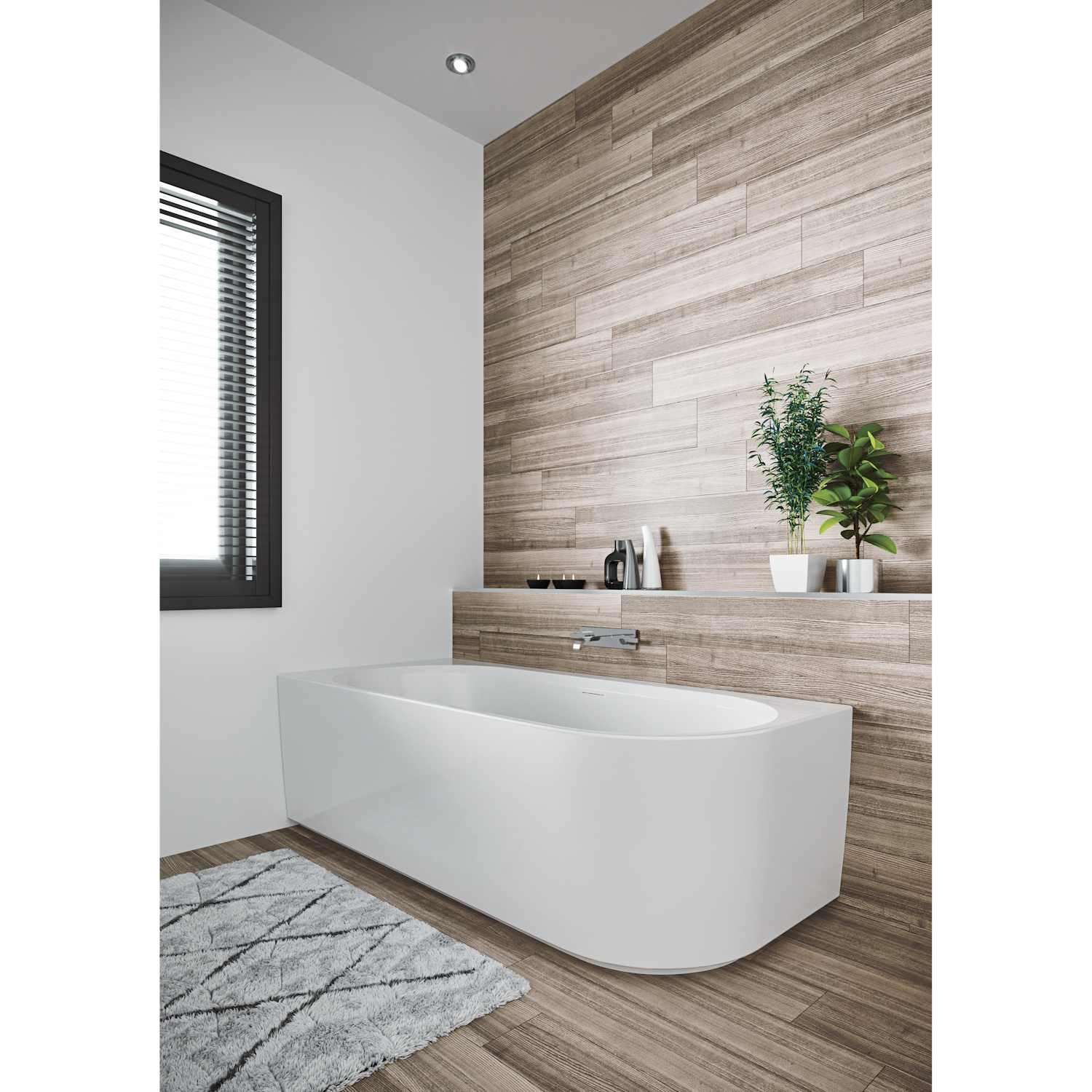 Riho Ligbad Halfvrijstaand  Desire Corner Rechts 170x77x60 Acryl Mat Wit met Fall Overloop