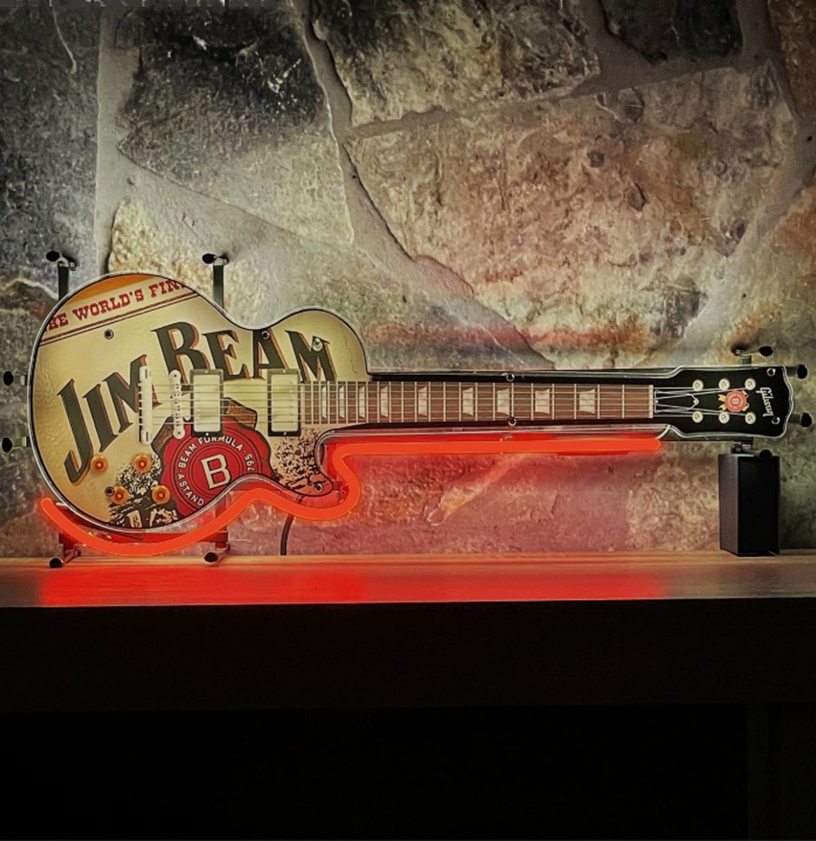 Fiftiesstore Jim Beam Classic Gitaar Neon - Junior Model 70 x 27 cm