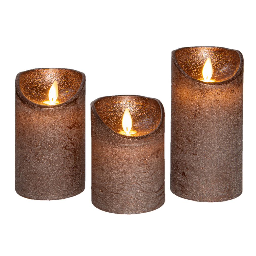 Anna's Collection LED kaarsen/stompkaarsen set - 3x st - brons - afstandsbediening -