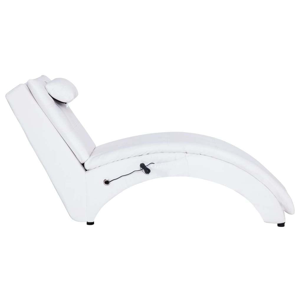 vidaXL Massage chaise longue met kussen kunstleer wit