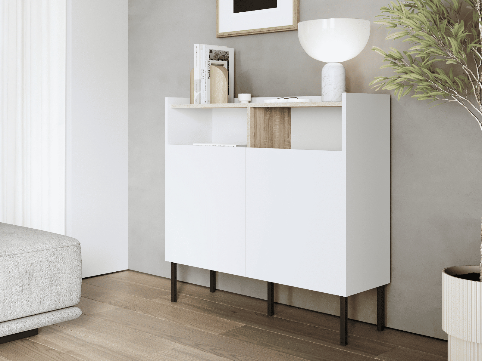Mobistoxx Dressoir JULIE 2 deuren wit/sonoma eik