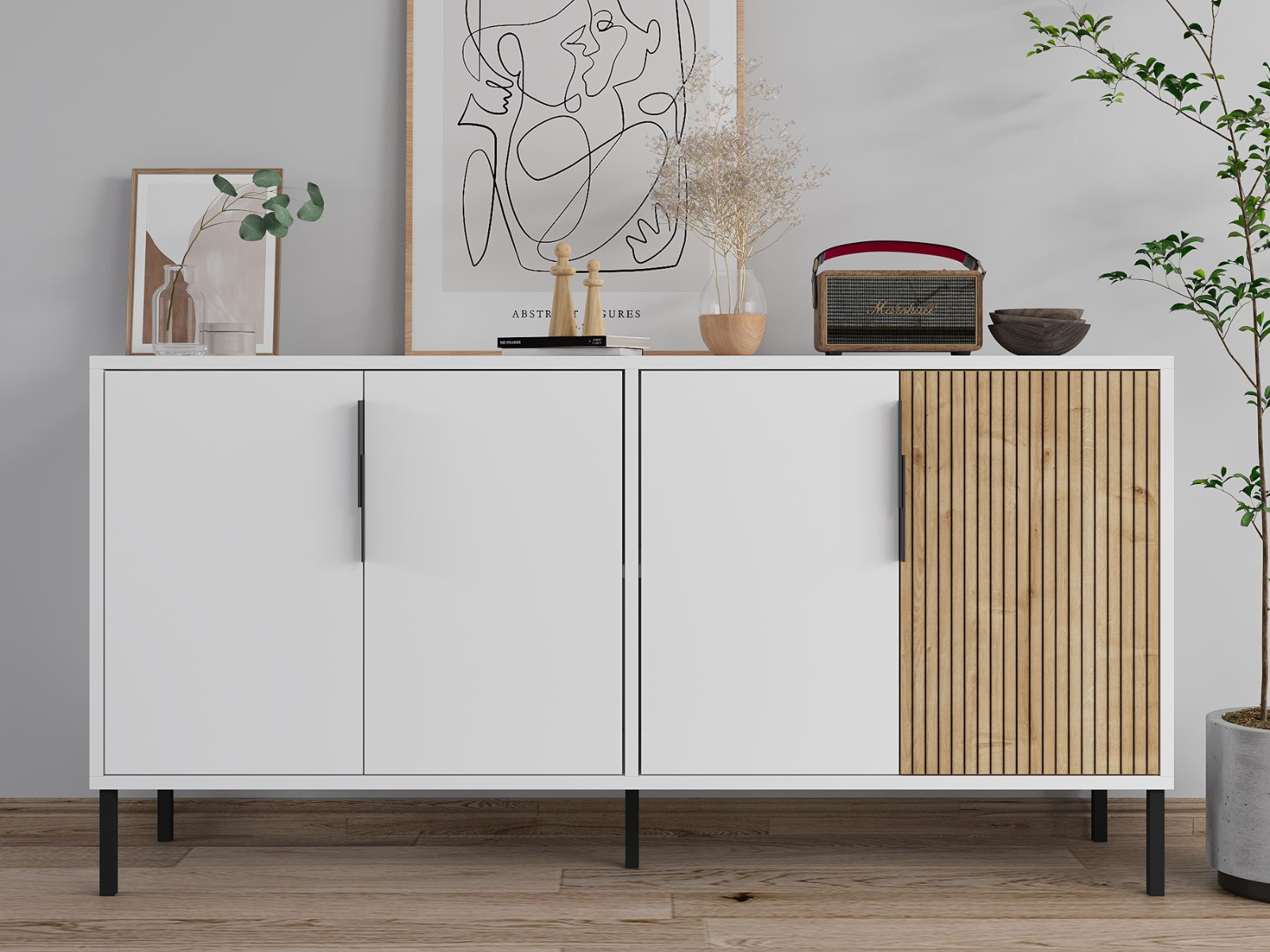 Mobistoxx Dressoir CALISSE 4 deuren wit/saphire eik