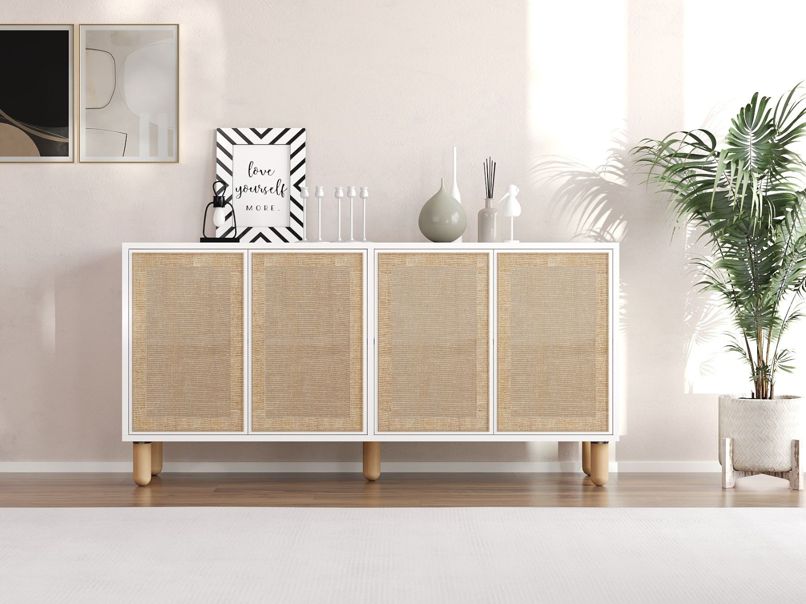 Mobistoxx Dressoir LETU 4 deuren wit met jute effect