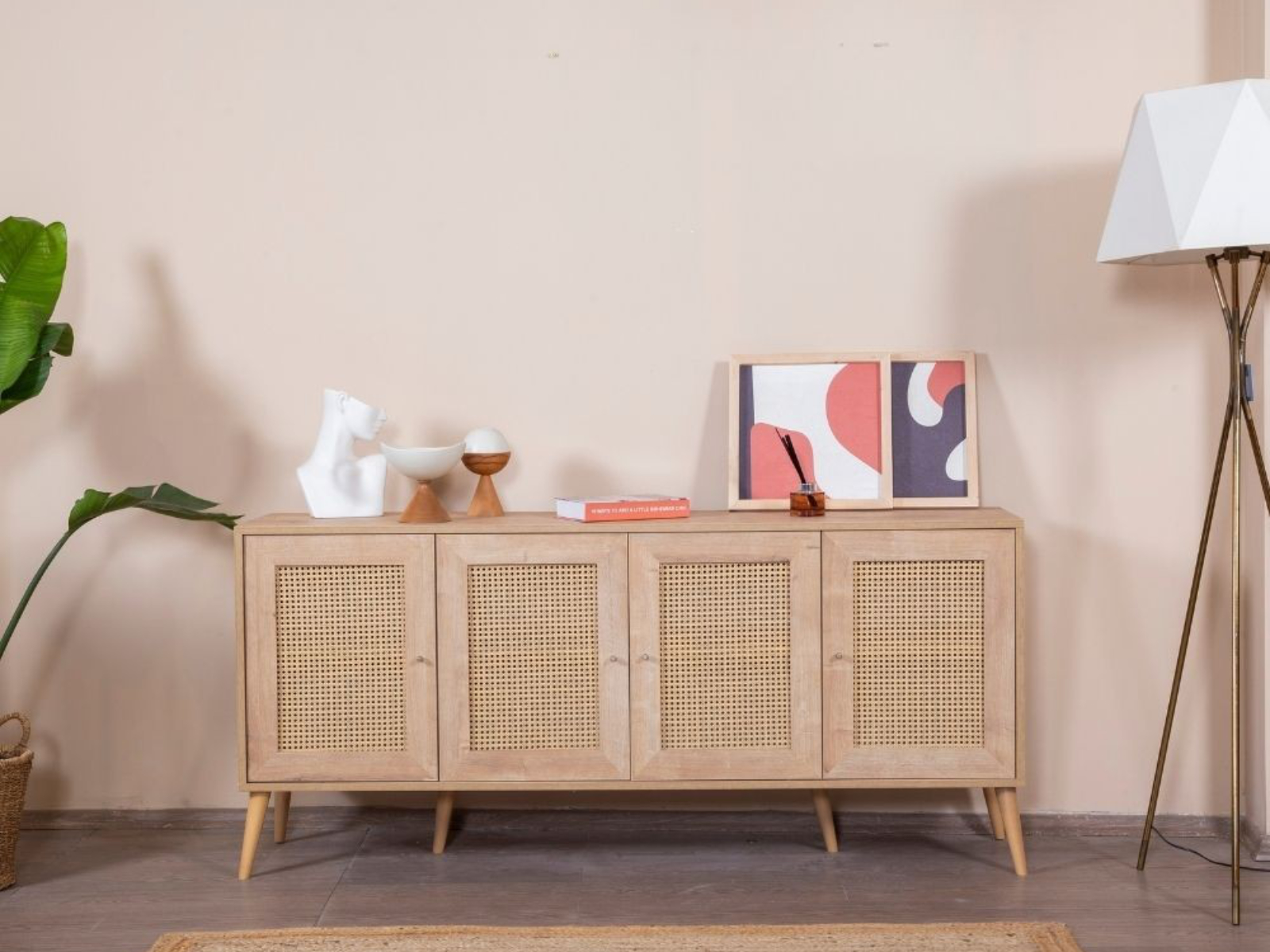 Mobistoxx Dressoir GREY 4 deuren eik met rotan effect