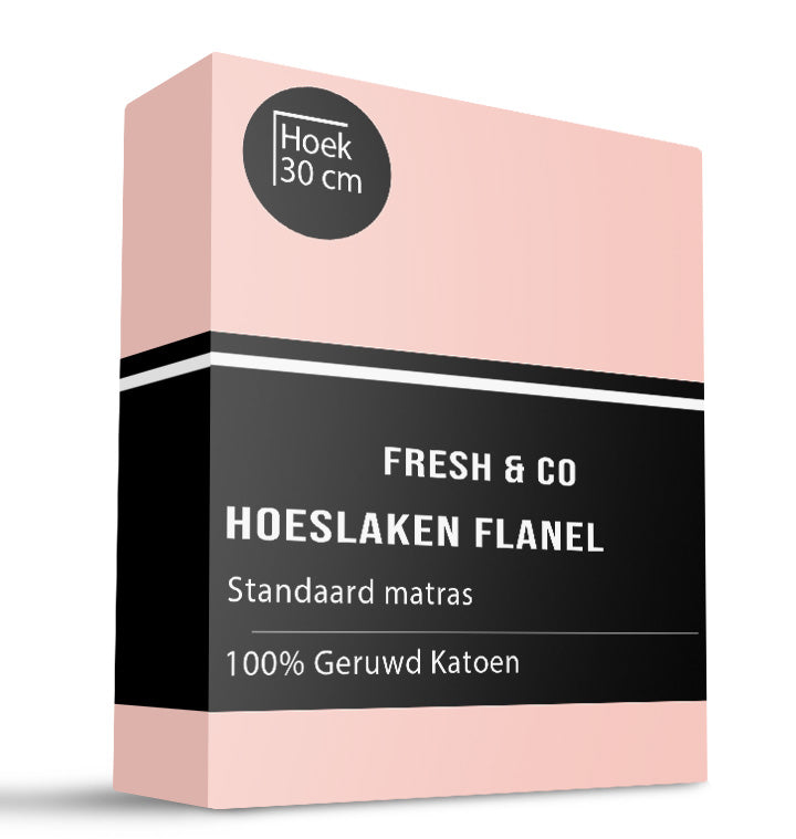 Fresh and Co Hoeslaken - Katoen Flanel - Roze - 90x200cm - Wit -  - 