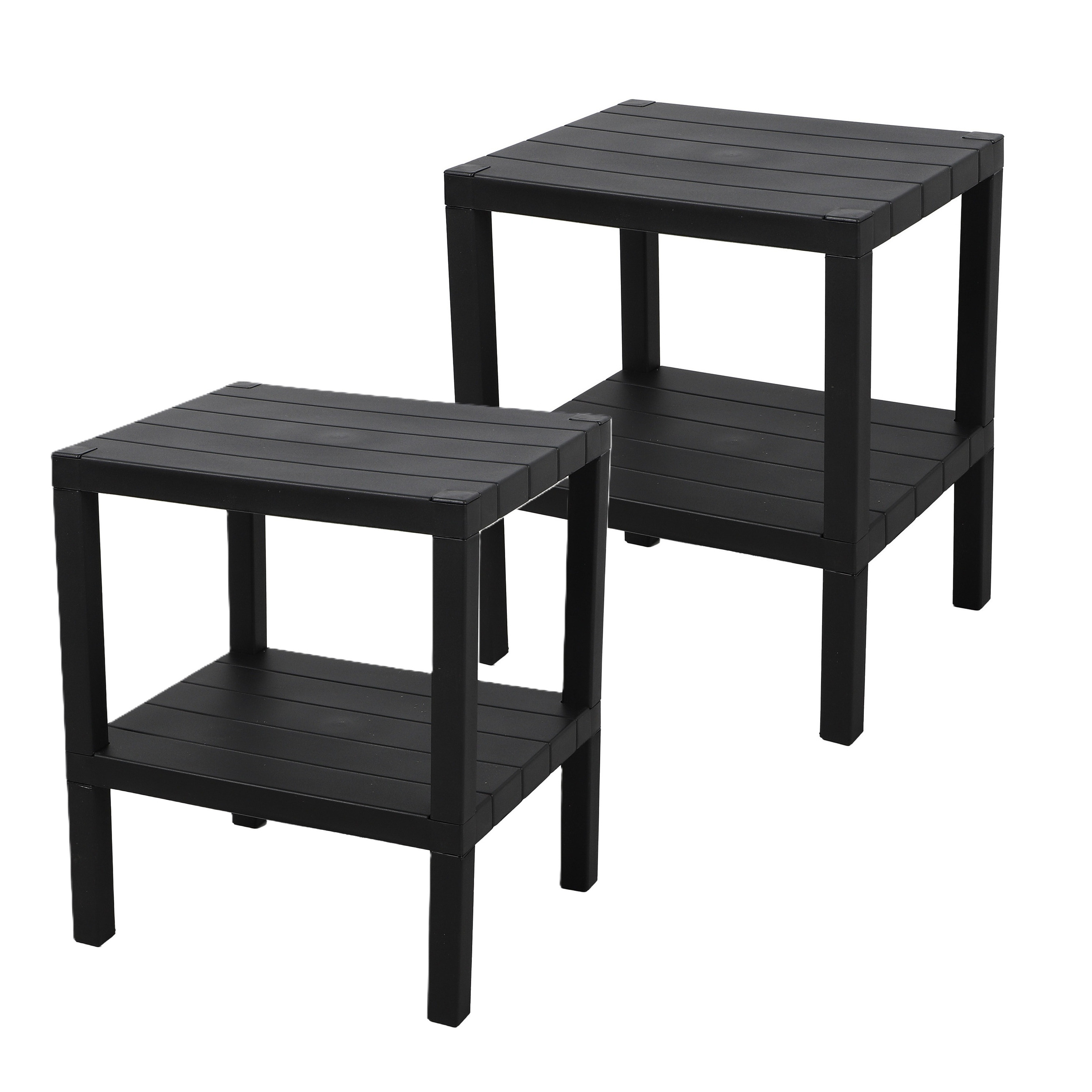 Urban Living Opbergrek 2- 2x -laags - zwart - kunststof - x 33 x 45 cm - schuur/zolder rekje -