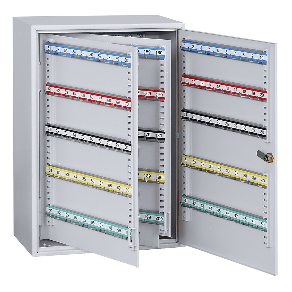 Sleutelkast, 300 haken, h x b x d = 550 x 380 x 205 mm, blank aluminiumkleurig