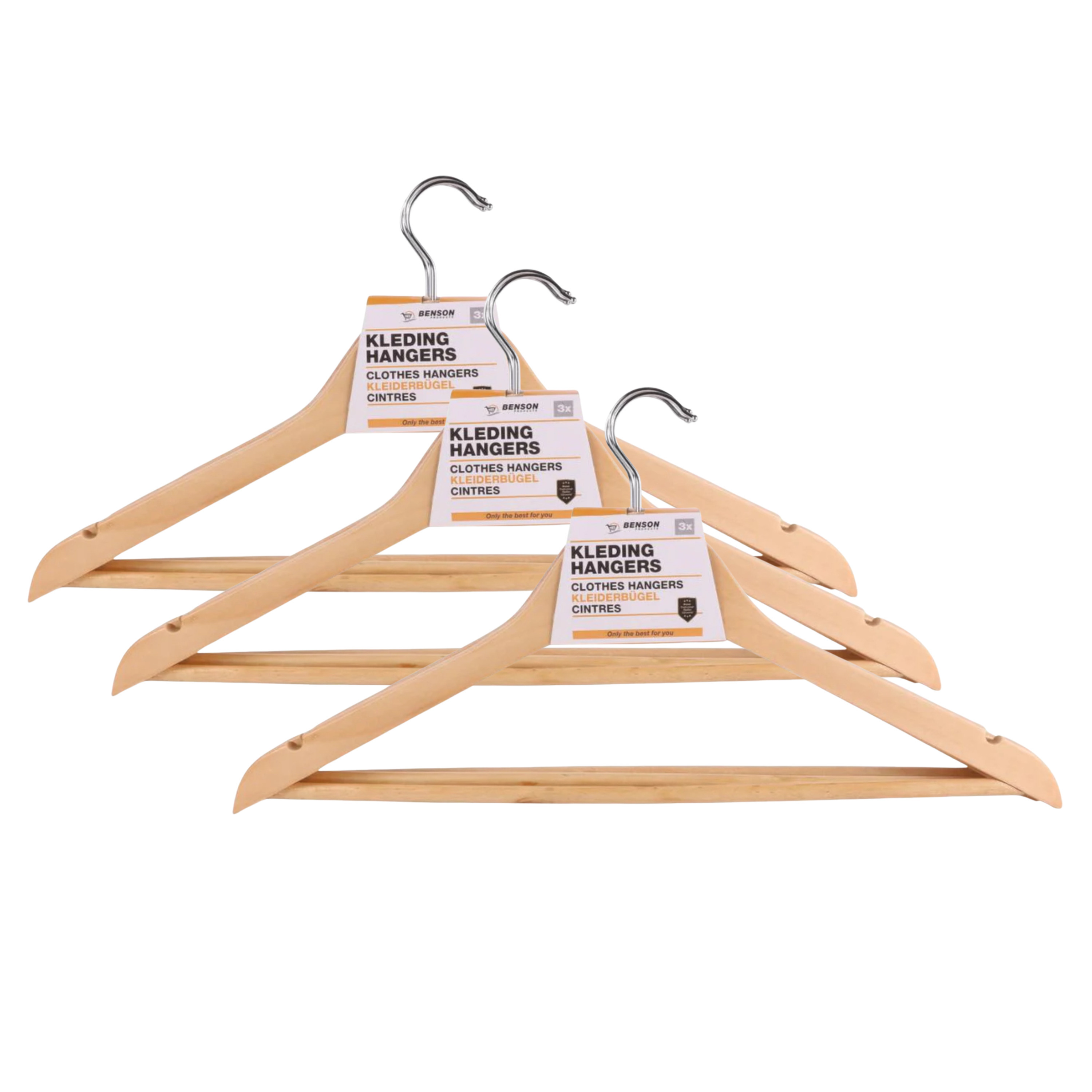 Benson Kledinghangers - 9x stuks - hout - anti slip - 45 cm - draaibare haak -