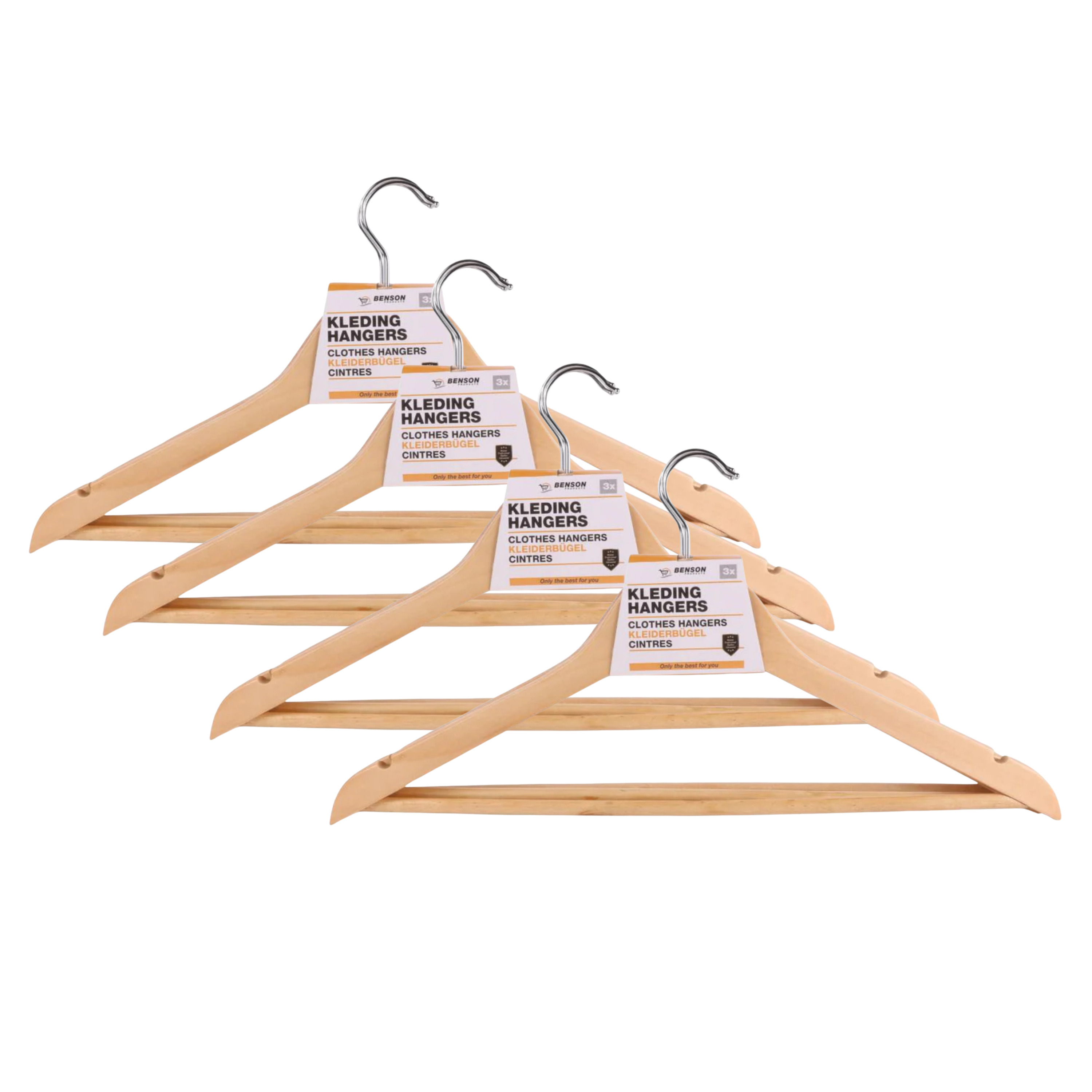Benson Kledinghangers - 12x stuks - hout - anti slip - 45 cm - draaibare haak -