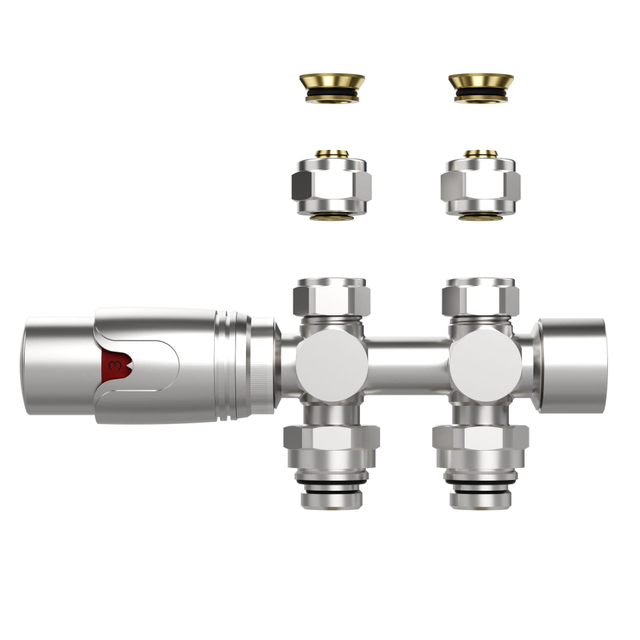 Belrad Radiatorkraan - 19.8x4.3 - thermostatisch - muur- en vloeraansluting - 1/2MX16/2 M30 - geborsteld rvs BLR301