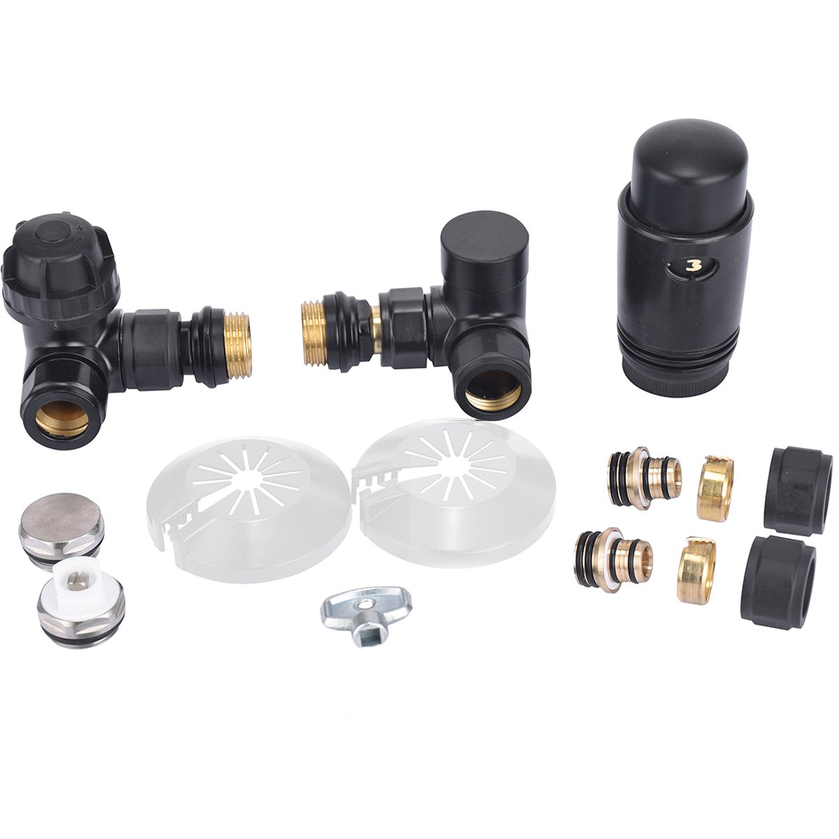 Riko Luxe Thermosatisch Radiator Aansluitset Haaks Verkeerd Rechts Mat Zwart