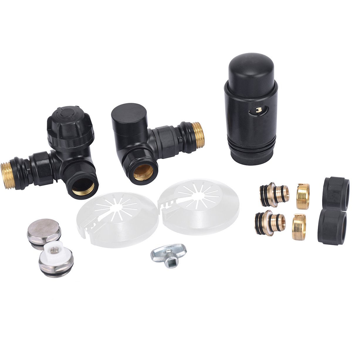 Riko Luxe Thermosatisch Radiator Aansluitset Haaks Verkeerd Links Mat Zwart