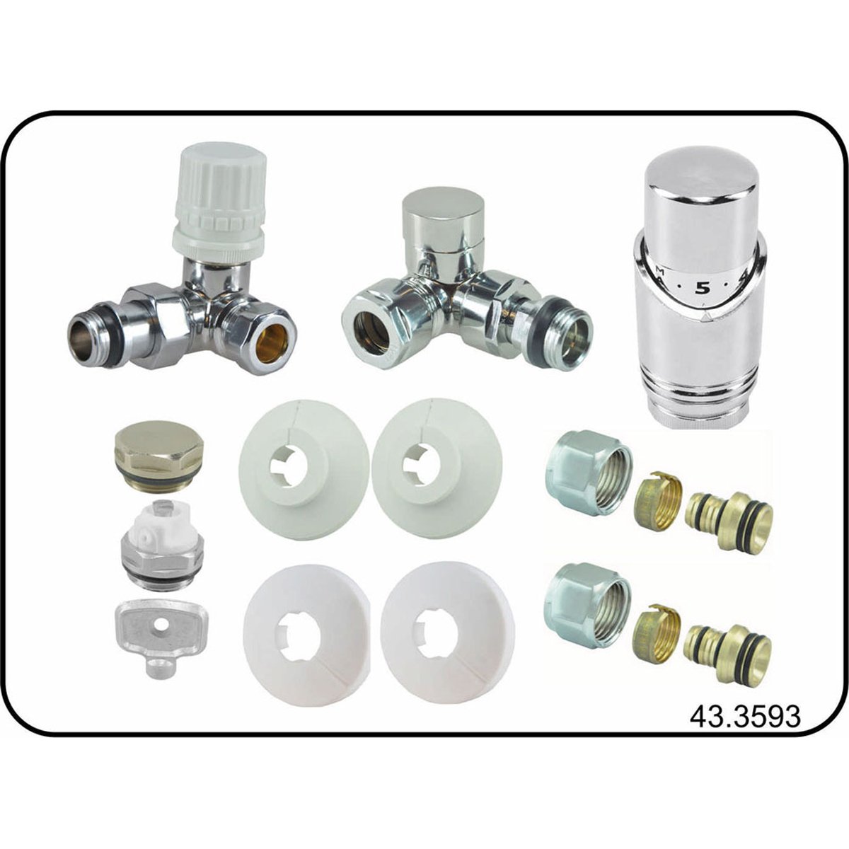 Riko Luxe Theromstatisch Radiator Aansluitset Haaks Verkeerd Links Chroom