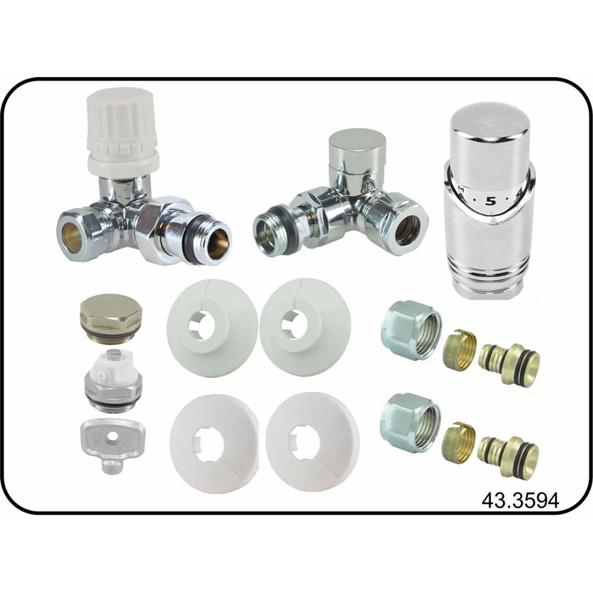 Riko Luxe Theromstatisch Radiator Aansluitset Haaks Verkeerd Rechts Chroom