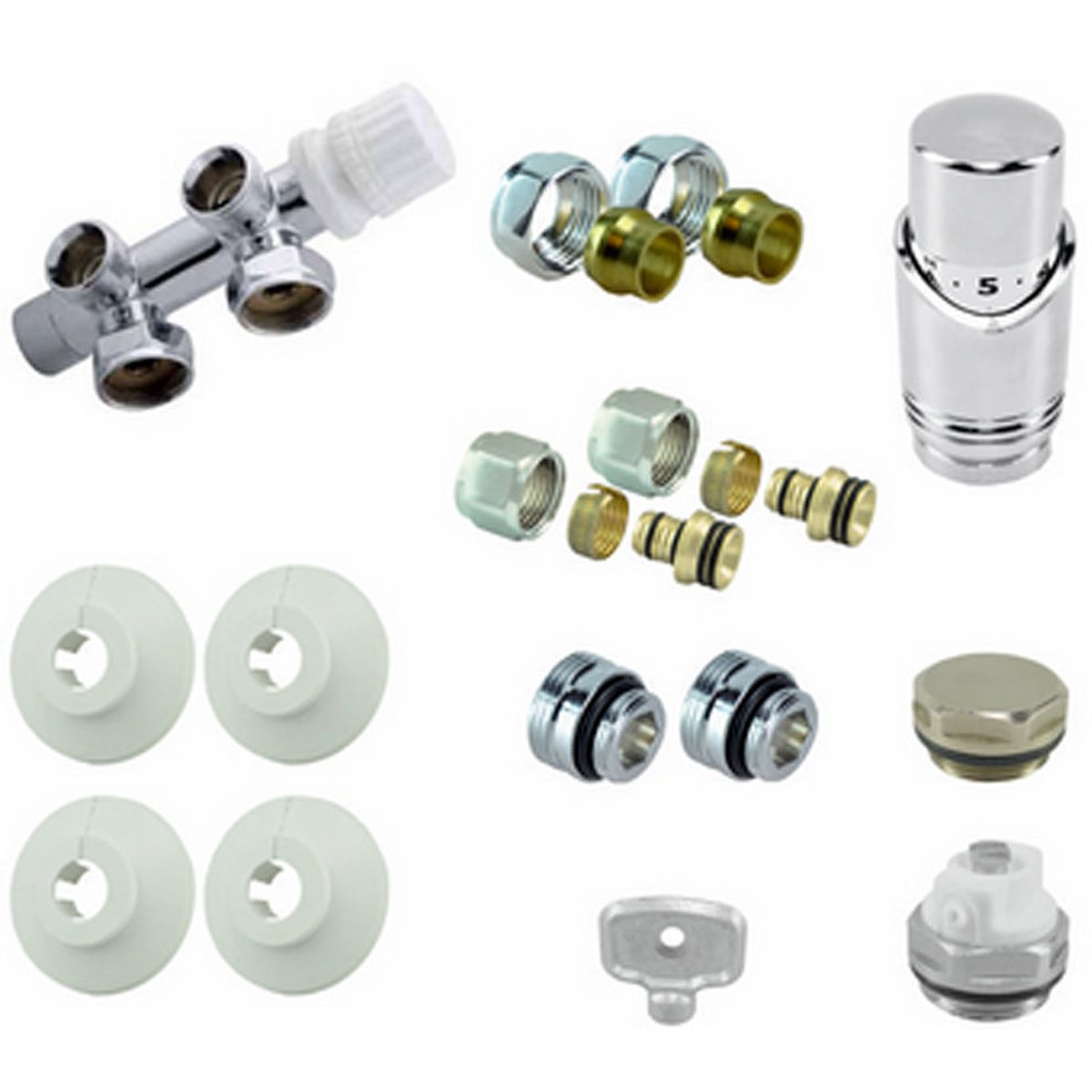 Riko Set Onderblok Compleet Haaks Rechts 16x2.0+15 Knel Chroom